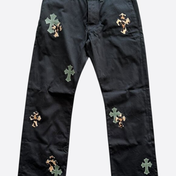 Chrome Hearts Black Cheetah & Green Cross Patch Chino Pants - Picture 1 of 6